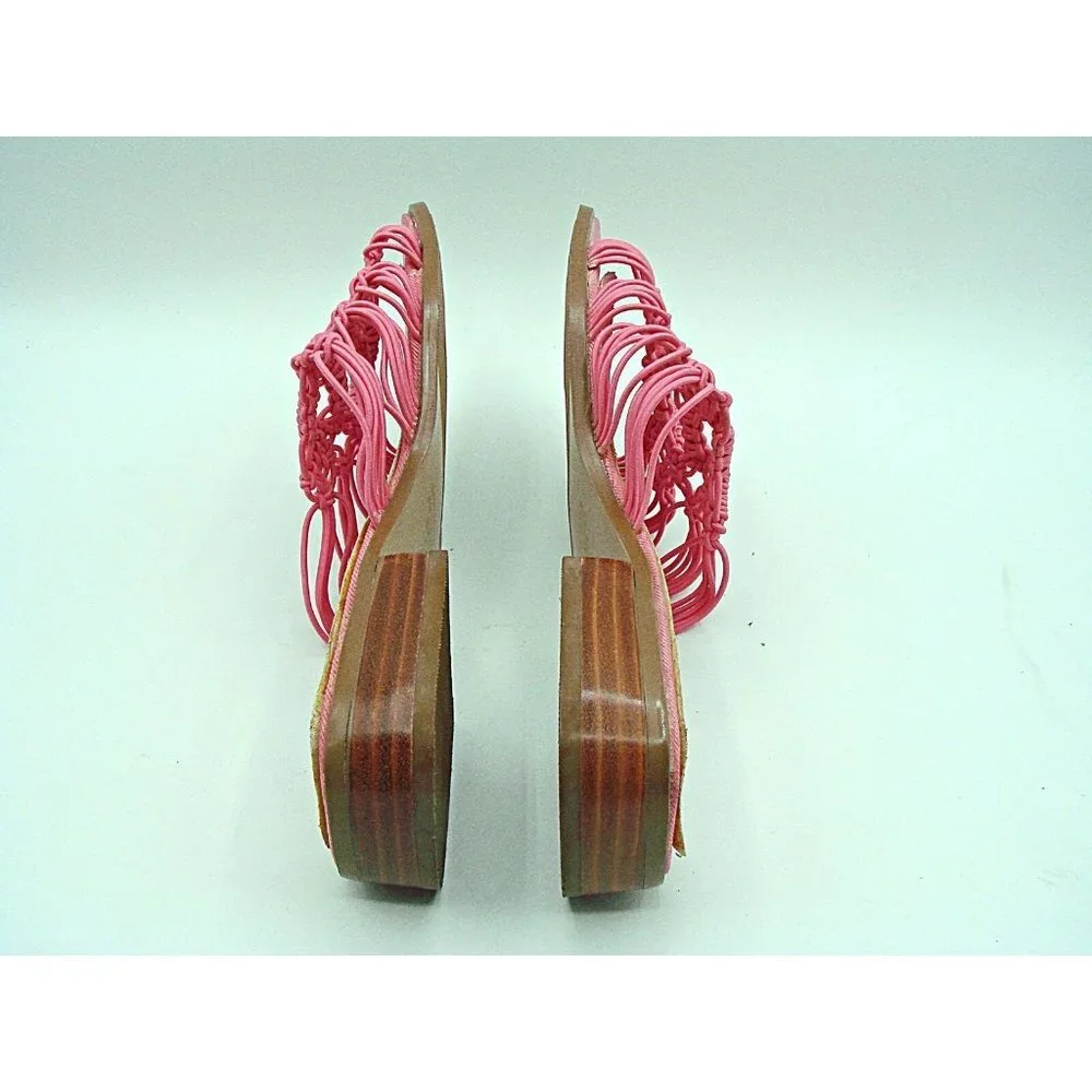 Vintage Classique Pink Square Toe Woven Laced Block Heel Sandals Womens Size 8M